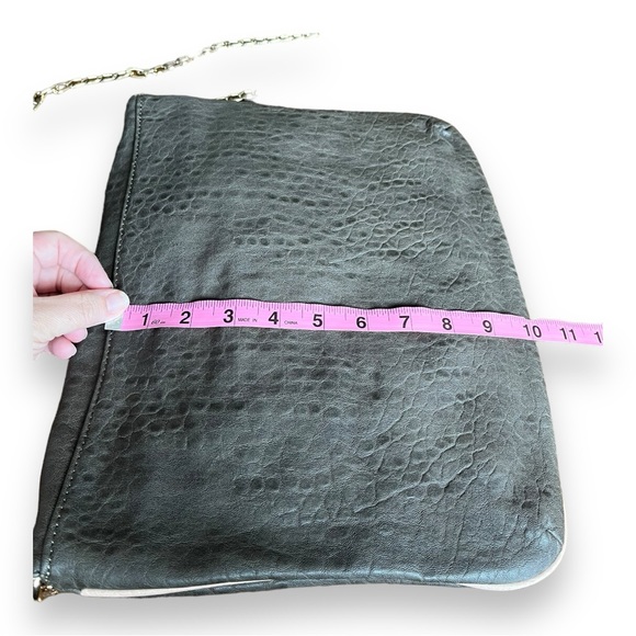 Deux Luxe Luxury Vegan Textured Leather Shoulder Bag Flap Chain Green Gray Pink - Picture 14 of 16